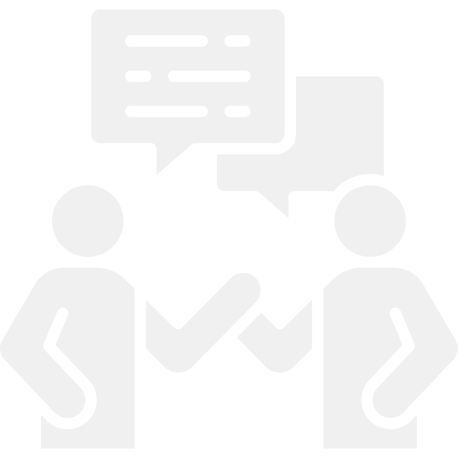 An icon of two people talking, representing clear communication in fire damage restoration