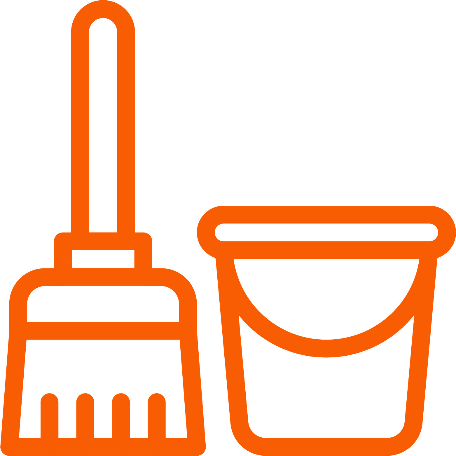 An icon of a brush and bucket, representing debris removal after storm damage