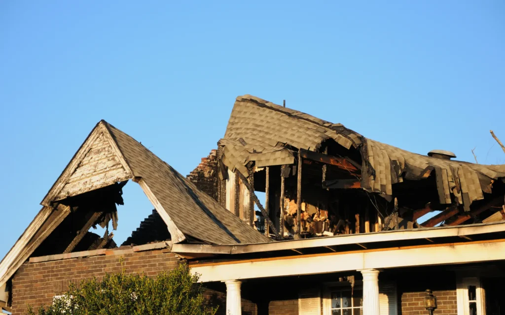A fire damaged home requiring restoration in Maryland