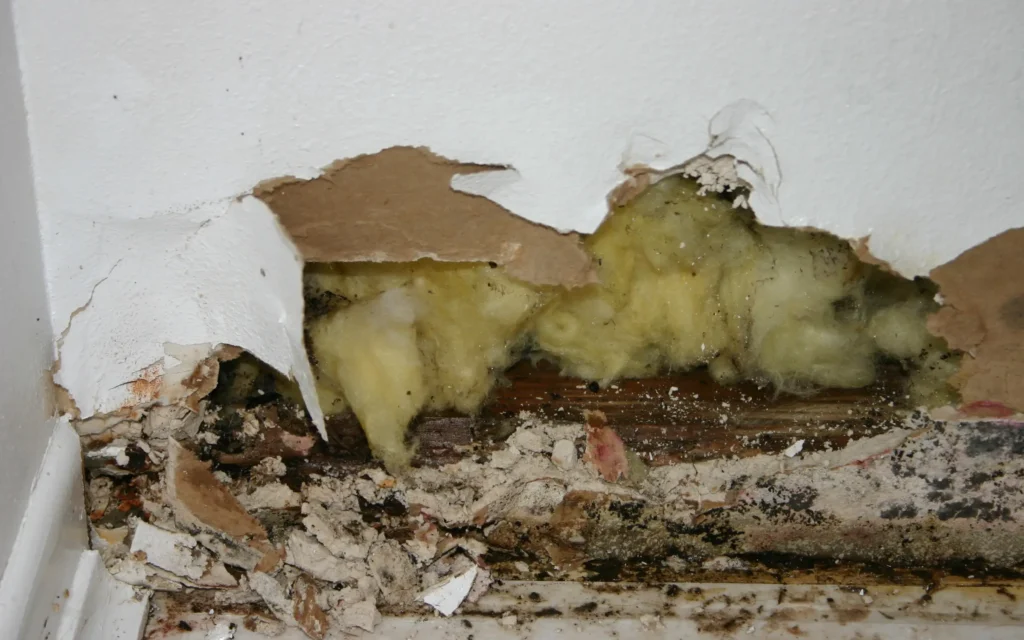 Hidden-leak A hidden leak behind drywall causing mold and water damage, requiring Maryland restoration services