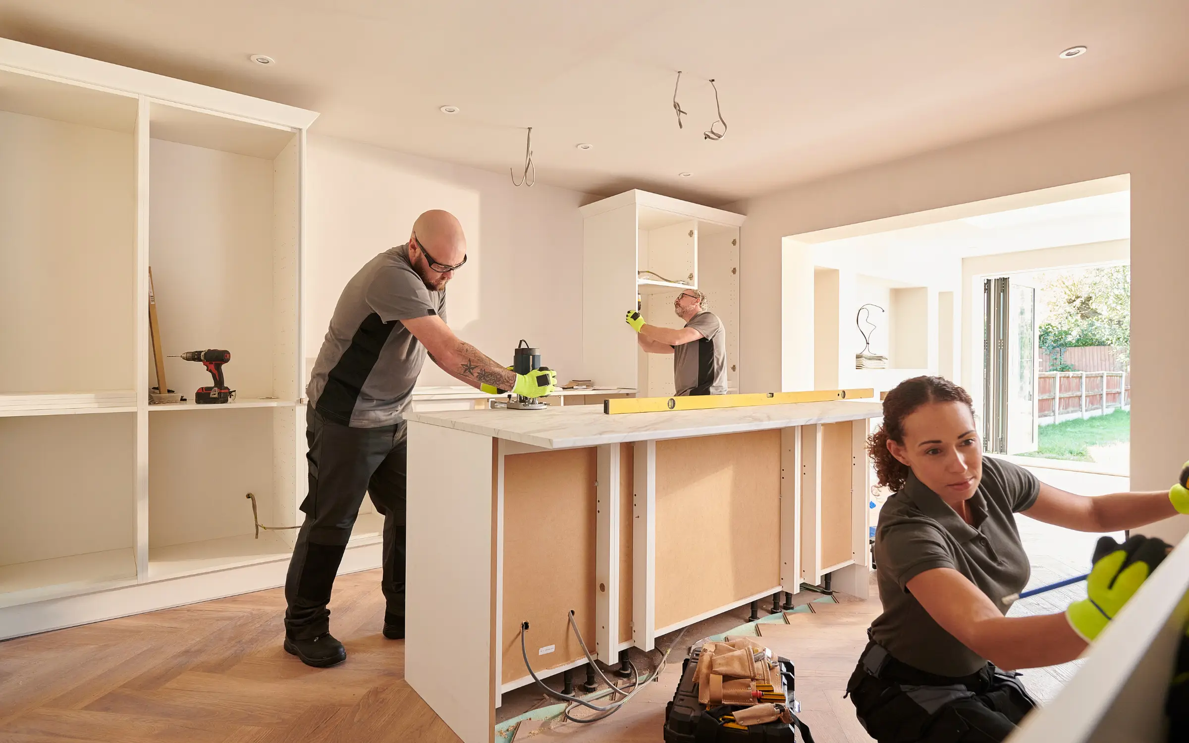 A replacement kitchen being fitted by Reyes after fire damage