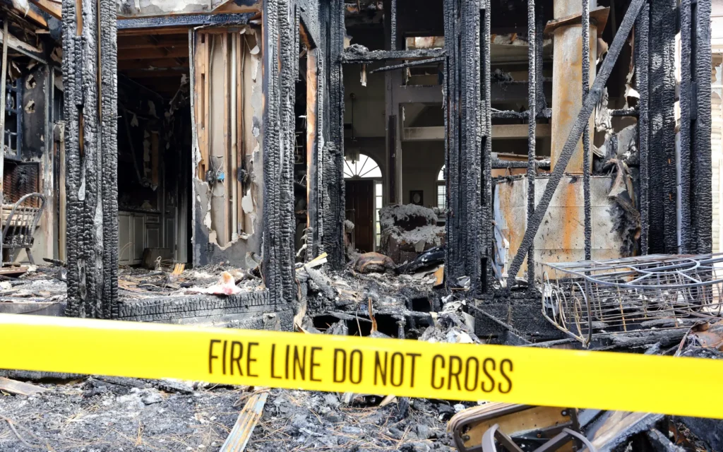 A secured and controlled burnt out area after fire damage in Maryland