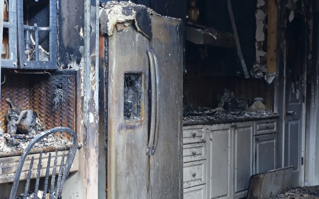 A severely smoke damaged kitchen in Maryland