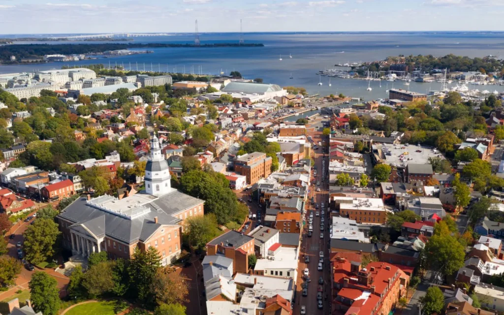 A drone photo of Anne Arundel County, MD