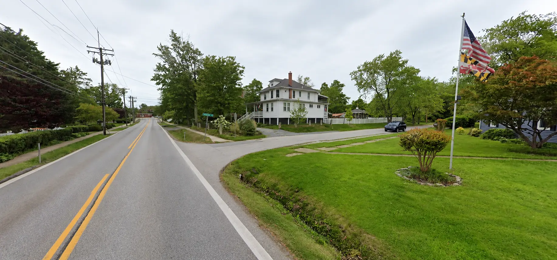 A residential street in Catonsville, MD, where Reyes Restoration provides water damage restoration and mold remediation